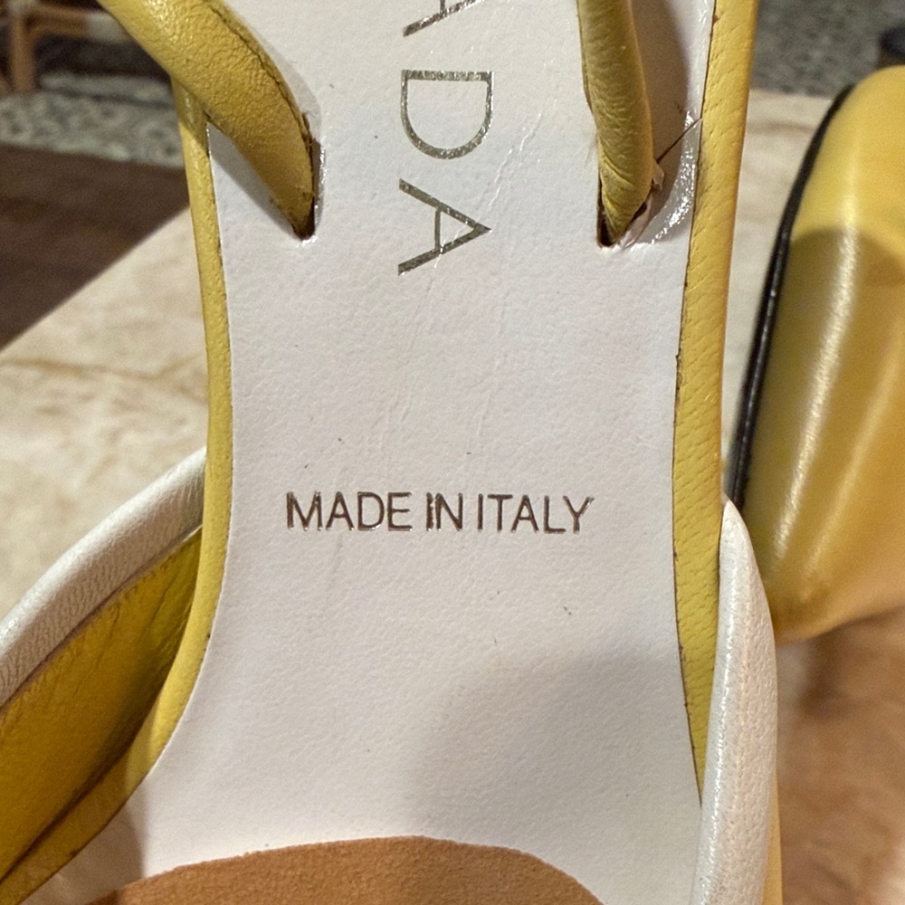 Escada Yellow Pointed Toe Slingback Heels - Picture 13 of 16